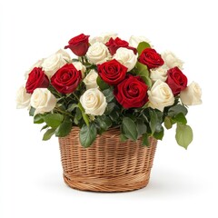 Valentine's day heartfelt love a basket of red and white roses in nature's embrace