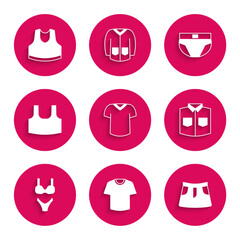 Set T-shirt, Skirt, Shirt, Swimsuit, Undershirt, Men underpants and icon. Vector