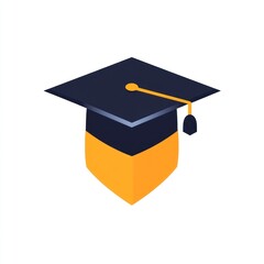 Graduation cap, orange, blue, education logo.