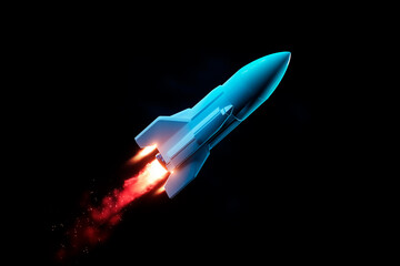 Digital Rendering of a Light Blue Rocket in Ascent