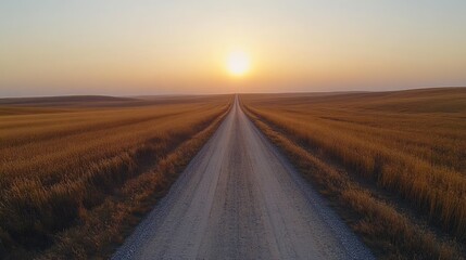 Fototapeta premium Sunset Road in the Golden Fields