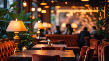 interior of a restaurant in the evening