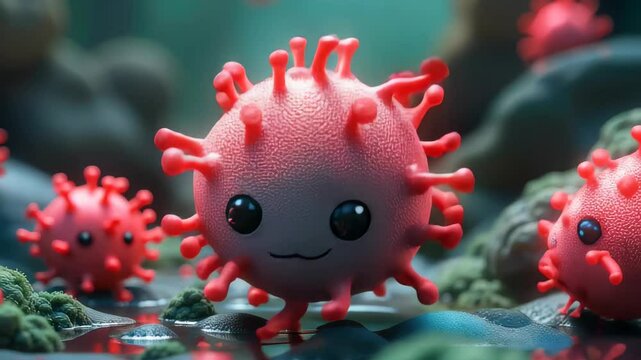 Animation Cartoon bacteria, microbes and viruses on dark background. Pathogenic Microorganisms Characters
