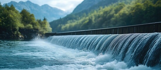 Fototapeta premium Serene Mountain River Dam Waterfall