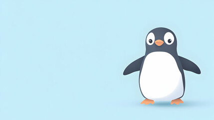 Fototapeta premium Cute Cartoon Penguin Character on Soft Blue Background