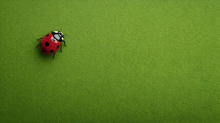 Ladybug Crawling on Bright Green Surface with Textured Background