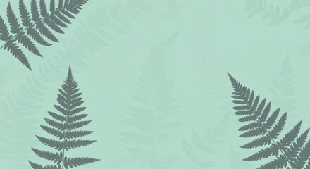 Minimalist green fern leaf pattern on light aqua background for modern design
