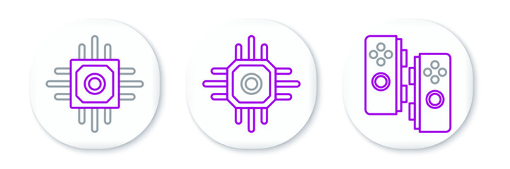 Obraz premium Set line Gamepad, Processor and icon. Vector