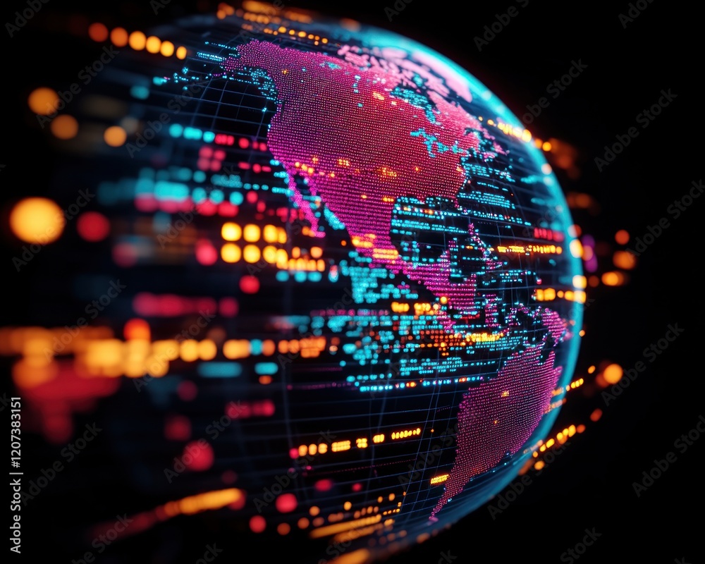 Fototapete Digital Abstract Globe with Bright Data Points and Global Connectivity