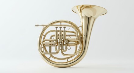 Elegant gold french horn isolated on white background