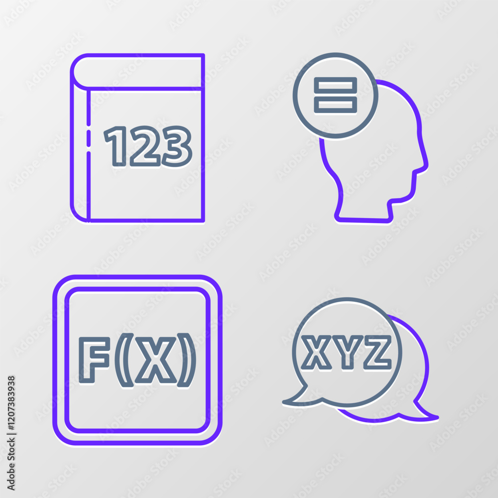 Poster set line xyz coordinate system, function mathematical symbol, calculation and book with word mathema
