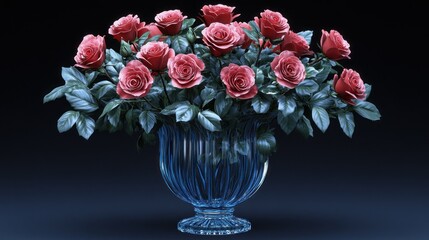 Fototapeta premium Stunning Bouquet of Crimson Roses in a Crystal Vase