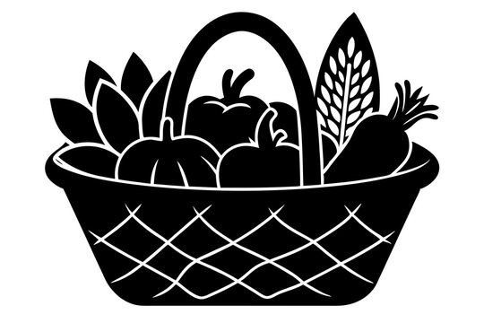recommend clip art: basket vegetables silhouette vector illustration