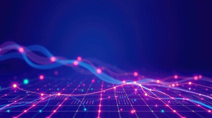 bioluminescent colors and simple, two-dimensional shapes for a vibrant glow. The style should be suitable for showcasing AI, neural networks, data transfer, or digital