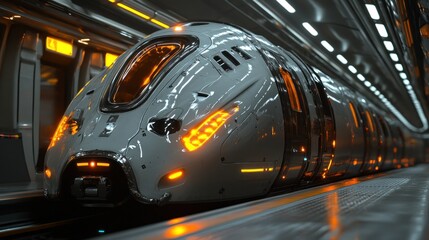 Futuristic High-Speed Train in a Sleek, Modern Subway Station