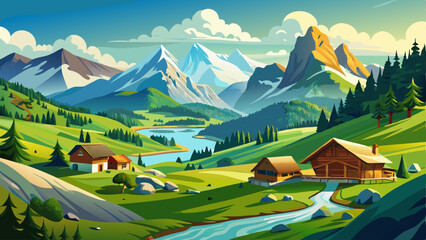 Beautiful panoramic alpine scenery in Swiss Alps near Grindelwald © williamnoah