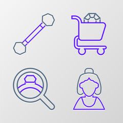 Set line Consultant of jewelry store, Diamond engagement ring, Jewelry online shopping and Piercing icon. Vector