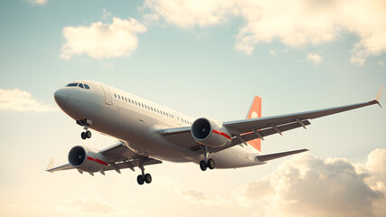 Obraz premium 3D Render airplane in sky. low angle. Generative AI