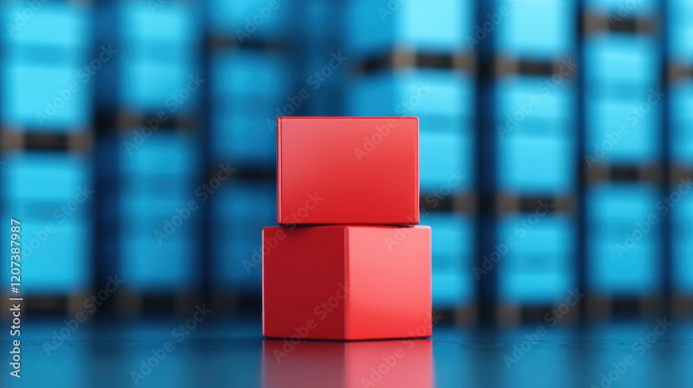 Poster Red Cubes in Front of Blue Background in Minimalist Style for Modern Design