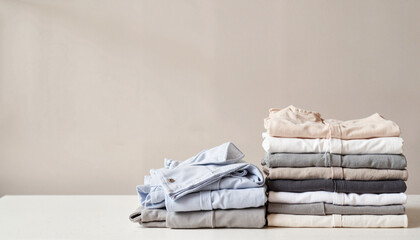 Neatly folded shirts in minimalist drawer space, organized living