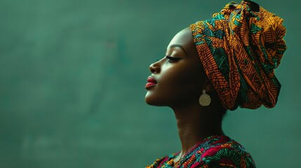 Elegant Nigerian Woman in Traditional Attire with Colorful Gele Headwrap and Regal Profile Display