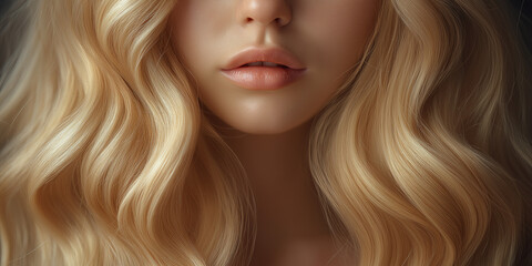 Naklejka premium Captivating portrait of a young woman with golden hair studio setting close-up shot soft lighting beauty concept