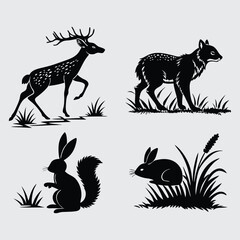 Deferent- forest -animal- breed image silhouette vector art and illustration