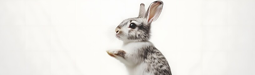 Obraz premium A side view of a gray and white rabbit against a bright background.