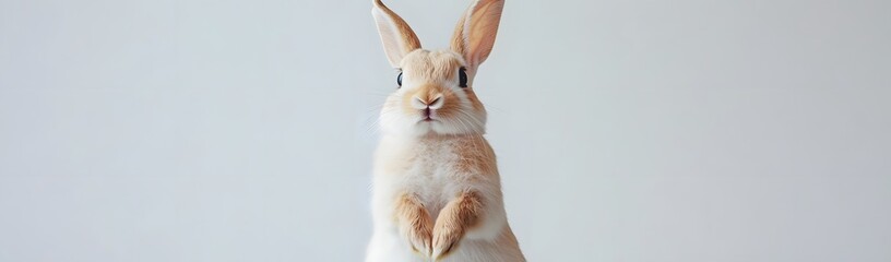 Obraz premium A standing rabbit with soft fur and attentive ears against a plain background.