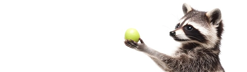Fototapeta premium A raccoon holding a green ball, showcasing playful interaction with an object.