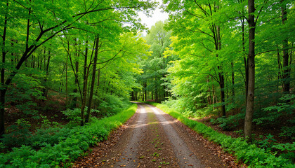 Serene forest walkway surrounded by lush greenery, nature immersion