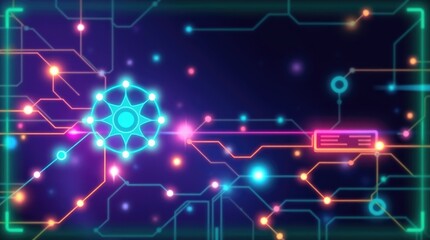 Obraz premium bioluminescent colors and simple, two-dimensional shapes for a vibrant glow. The style should be suitable for showcasing AI, neural networks, data transfer, or digital