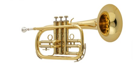 Obraz premium Golden brass flugelhorn isolated on white background with detailed valves