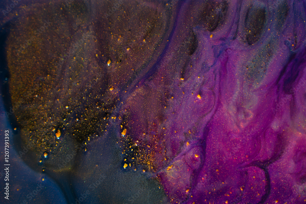 Wall mural a macro photography image showcasing a vibrant purple and gold painting with intricate patterns and 