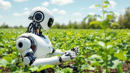 Robot Analyzing Plants in an Agricultural Field During Daylight
