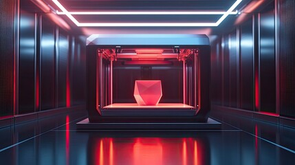 Obraz premium Futuristic 3D Printer in a Neon-Lit Room: Advanced Manufacturing Technology