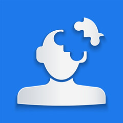 Paper cut Solution to the problem in psychology icon isolated on blue background. Puzzle. Therapy for mental health. Paper art style. Vector