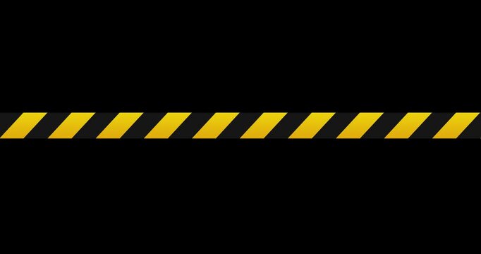Warning tape and police line animation. Black and yellow line striped animation. Warning danger tape. Transparent background with alpha channel