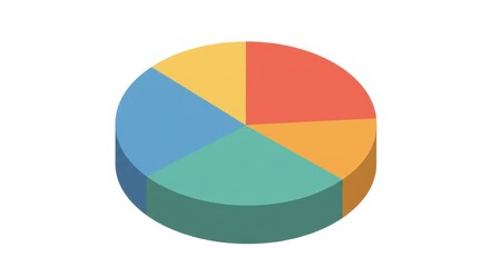 Colorful 3d pie chart on white background representing data segments
