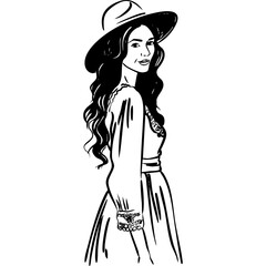 Relaxed Girl in a Dress with a Hat