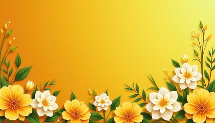 Obraz premium Vibrant White and Yellow Flower Scene Against Bright Yellow Background for a Cheerful Welcome