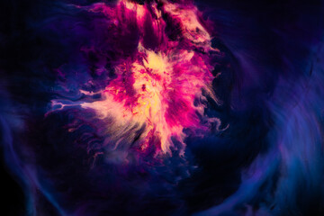 Obraz premium A breathtaking painting of a cosmic landscape with swirling clouds of violet and electric blue, resembling a galaxy in space