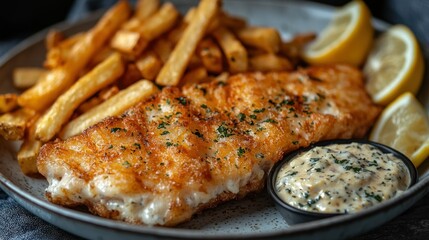 Crispy Fried Fish and Chips with Creamy Tartar Sauce
