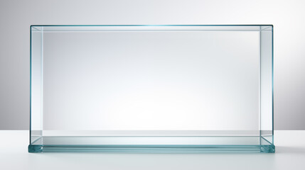 A clear glass box with a white background