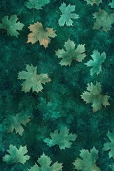 Green Maple Leaves on a Dark Green Surface
