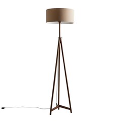 Stylish taupe floor lamp with a tripod wooden base.