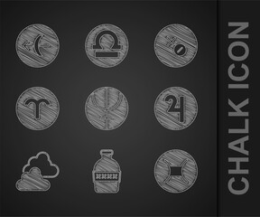 Set Neptune planet, Bottle of water, Gemini zodiac, Symbol Jupiter, Cloudy weather, Aries, Venus symbol and Sagittarius icon. Vector © Vadim