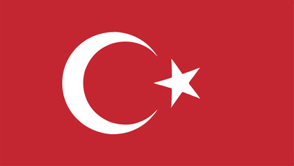 Flat Turkey Flag Design with Crescent Moon Emblem