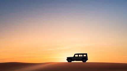 Fototapeta premium Silhouette of an Off-Road Vehicle Against a Colorful Sunset Sky in the Desert, Capturing Adventure, Freedom, and the Spirit of Exploration in a Remote Landscape