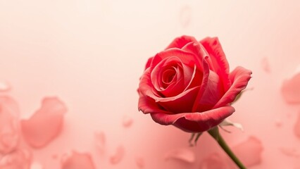 Single Pink Rose Blossom Soft Petals Background art red love card     
